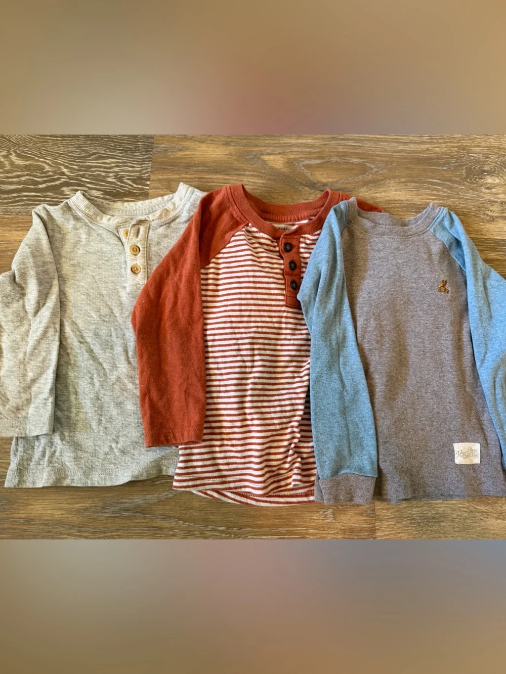 Kids Long-Sleeve Crew & Henley Shirt Set in Gray, Rust & Blue